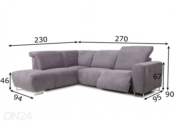 Угловой диван с ящиком и подножкой Lotta размеры