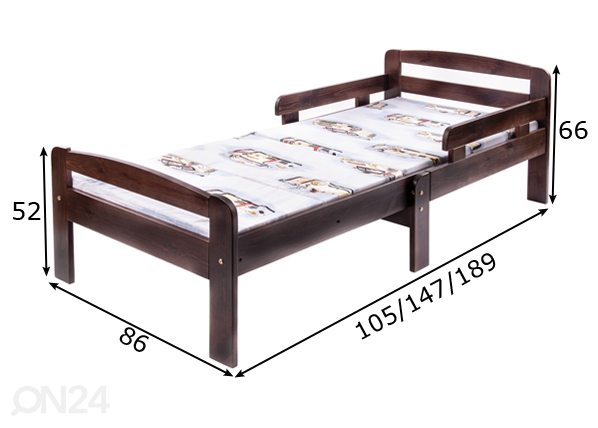 Удлиняющаяся детская кровать Kiku 75x100+42+42 cm размеры