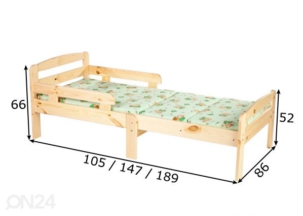 Удлиняющаяся кровать Kiku 75x100+42+42 cm размеры