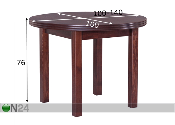 Удлиняющийся обеденный стол 100-140x100 cm размеры