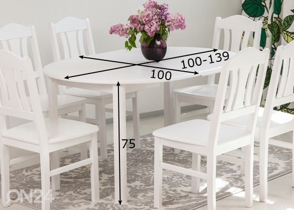 Удлиняющийся обеденный стол 100x100-139 cm, белый размеры