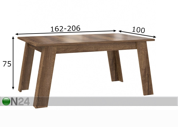 Удлиняющийся обеденный стол 100x162-206 cm размеры