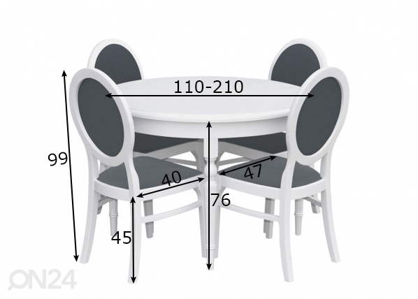 Удлиняющийся обеденный стол 110x110-210 cm + 4 стула размеры