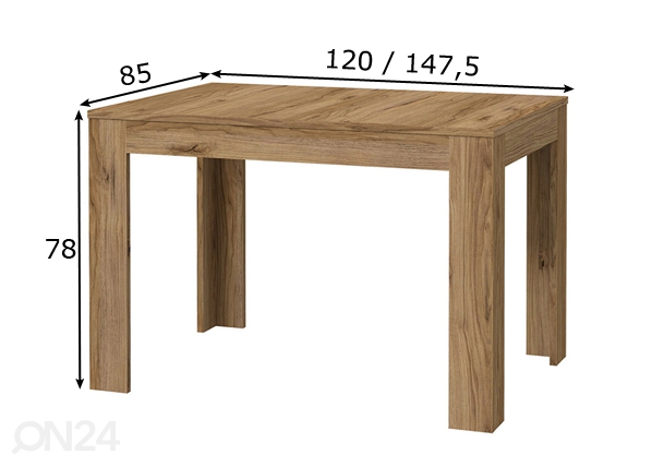 Удлиняющийся обеденный стол 120/147,5x85 cm размеры