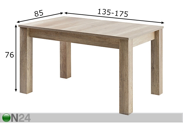 Удлиняющийся обеденный стол 135-175x85 cm размеры