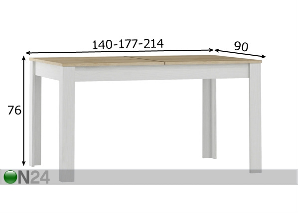 Удлиняющийся обеденный стол 140-214x90 cm размеры