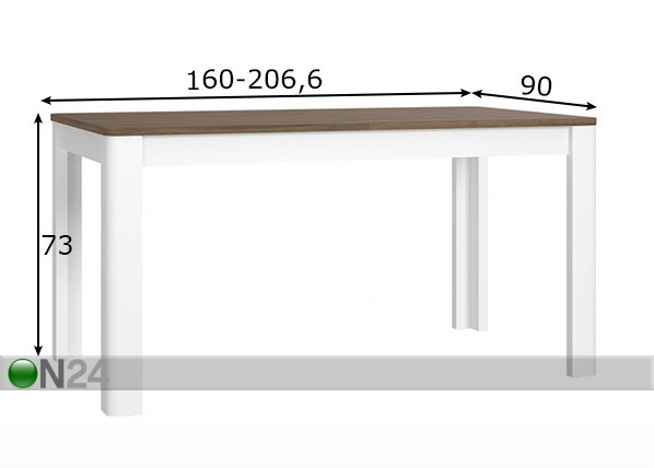 Удлиняющийся обеденный стол 160-206x90 cm размеры