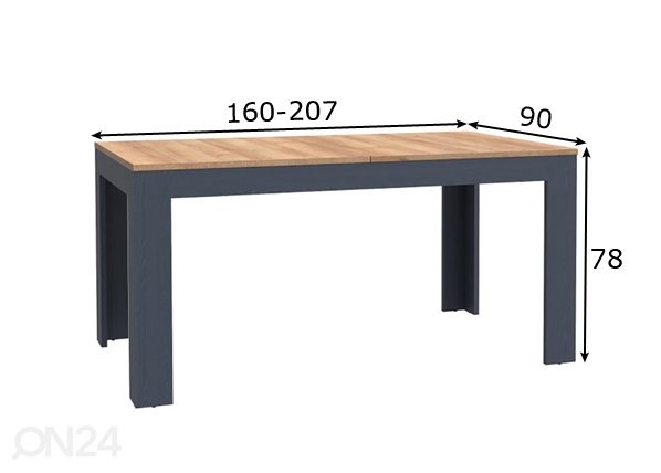 Удлиняющийся обеденный стол 160/207x90 cm размеры