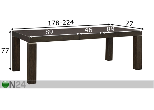 Удлиняющийся обеденный стол 178/224x77 cm размеры
