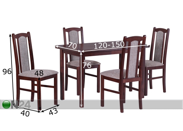 Удлиняющийся обеденный стол + 4 стула размеры