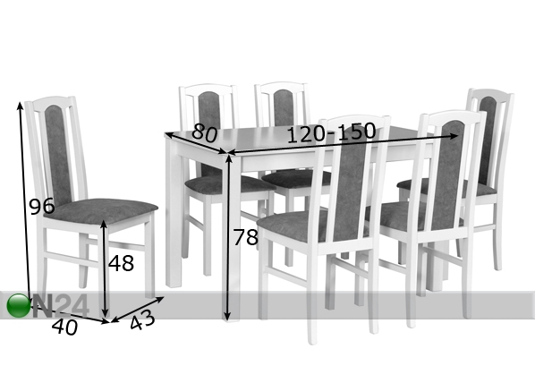 Удлиняющийся обеденный стол + 6 стульев размеры