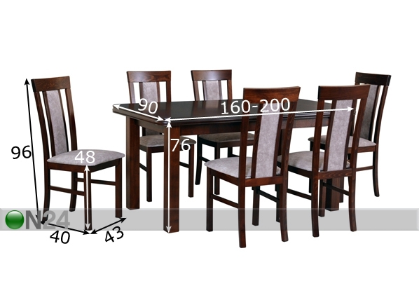 Удлиняющийся обеденный стол + 6 стульев размеры