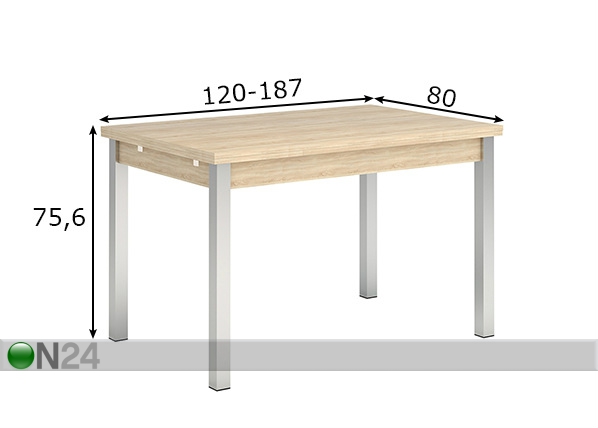 Удлиняющийся обеденный стол 80x120-187 cm размеры