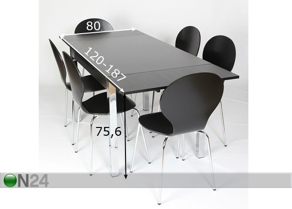 Удлиняющийся обеденный стол 80x120-187 cm, чёрный размеры