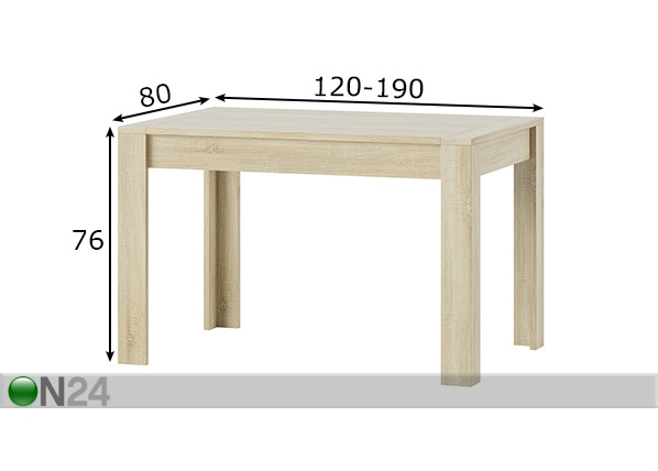 Удлиняющийся обеденный стол 80x120-190 cm размеры
