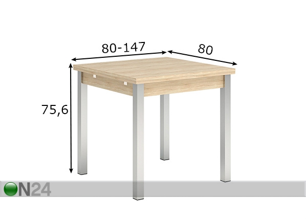 Удлиняющийся обеденный стол 80x80-147 cm размеры