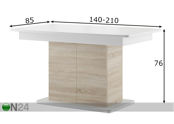 Удлиняющийся обеденный стол 85x140-210 cm размеры