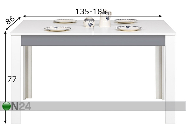 Удлиняющийся обеденный стол 86x135-185 cm размеры