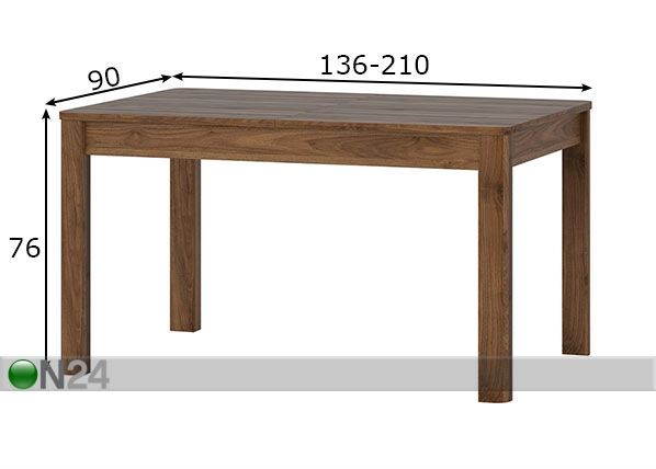 Удлиняющийся обеденный стол 90x136-210 cm размеры