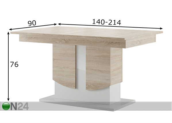 Удлиняющийся обеденный стол 90x140-214 cm размеры