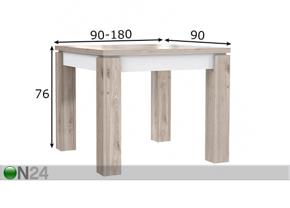 Удлиняющийся обеденный стол 90x90-180 cm размеры
