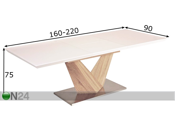 Удлиняющийся обеденный стол Alaras 90x160-220 cm размеры
