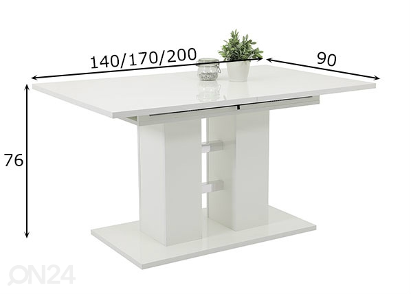 Удлиняющийся обеденный стол Alina 90x140-200 cm размеры