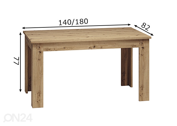 Удлиняющийся обеденный стол Arda 82x140/180 cm размеры