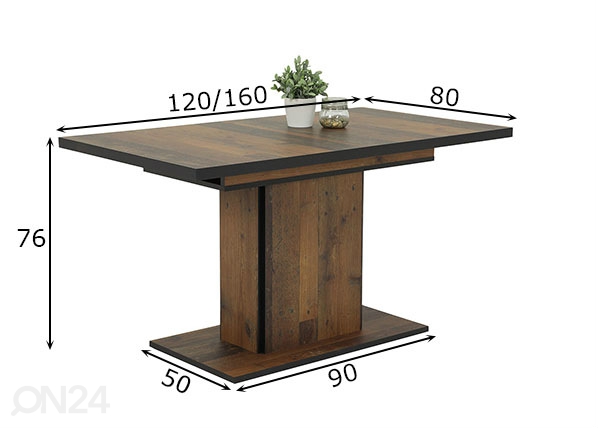 Удлиняющийся обеденный стол Ariana 80x120-160 cm размеры