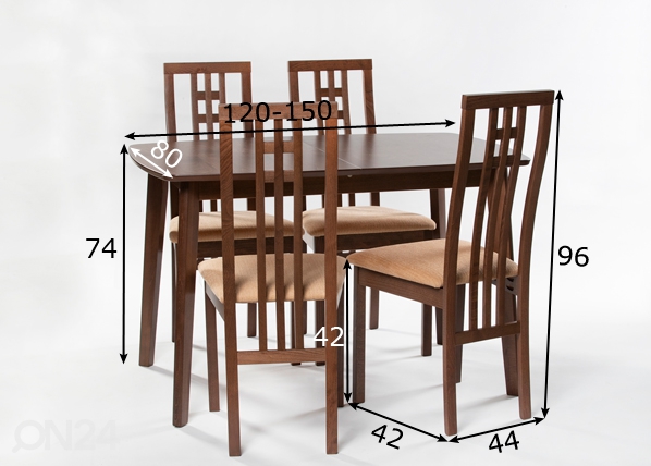 Удлиняющийся обеденный стол Bari 80x120-150 cm + 4 стула Monza, светлый венге размеры
