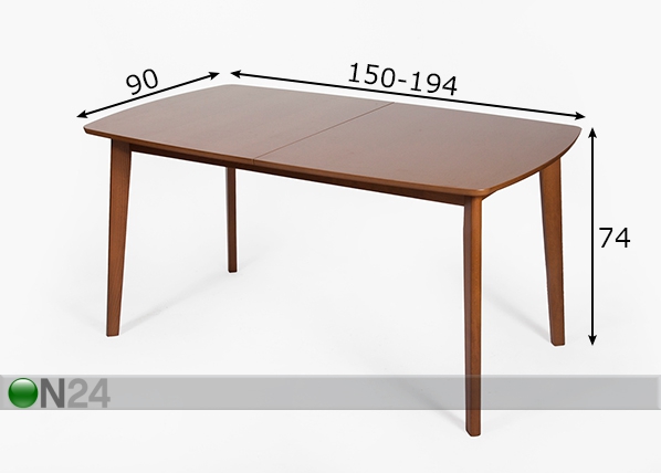 Удлиняющийся обеденный стол Bari 90x150-194 cm, орех размеры