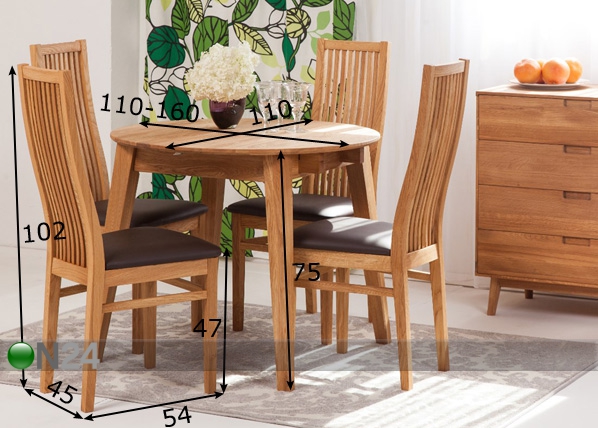 Удлиняющийся обеденный стол Basel 110-160x110 cm+ 4 стула Sandra размеры