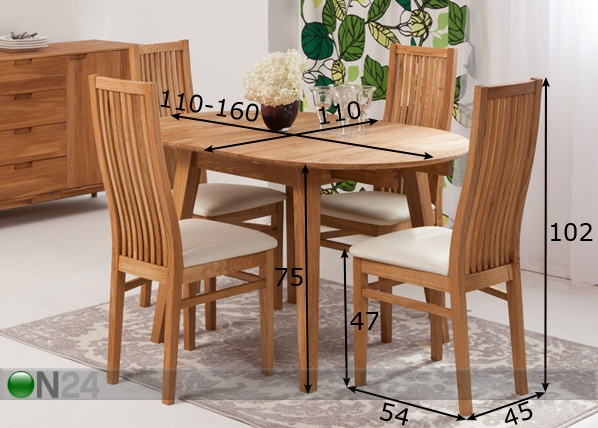 Удлиняющийся обеденный стол Basel 110-160x110 cm+ 4 стула Sandra размеры