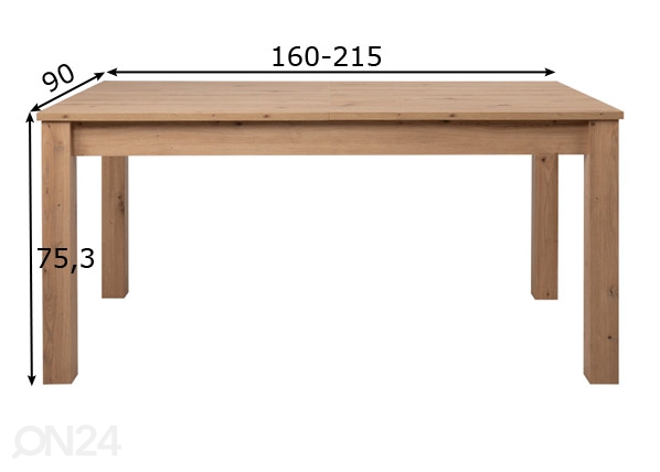 Удлиняющийся обеденный стол Bergen 90x160/215 cm размеры