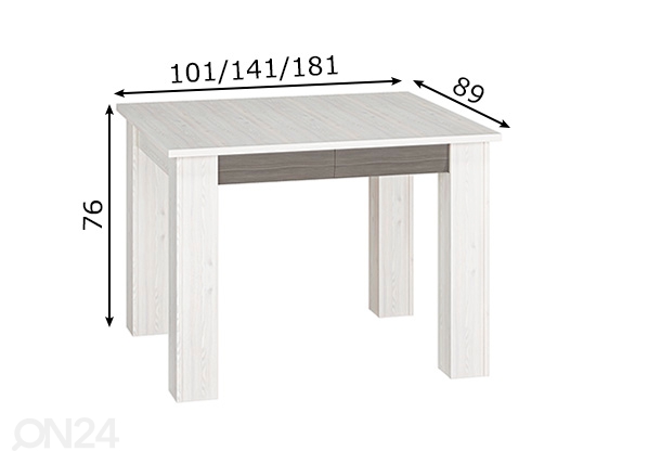Удлиняющийся обеденный стол Bianca 76x101/141/181cm размеры