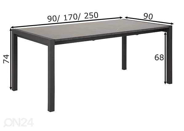 Удлиняющийся обеденный стол Bicca 90/170/250x90 cm размеры