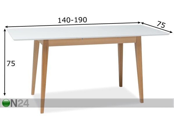 Удлиняющийся обеденный стол Braga II 75x140-190 cm размеры