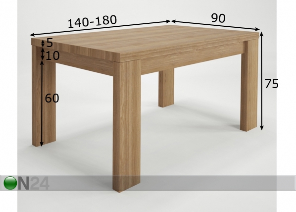 Удлиняющийся обеденный стол Camtion 140/180x90 cm размеры