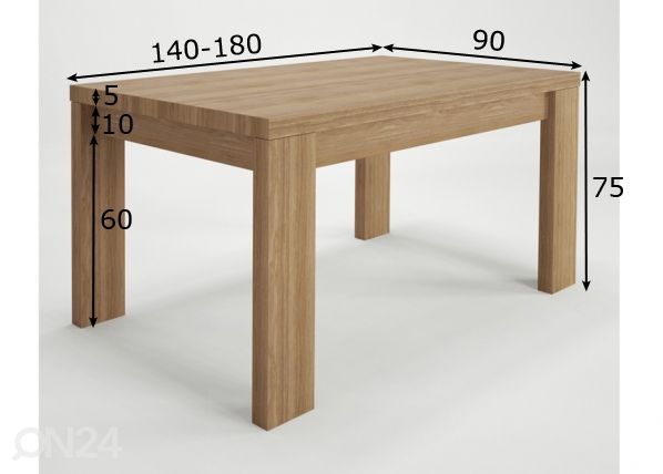 Удлиняющийся обеденный стол Camton 140/180x90 cm размеры