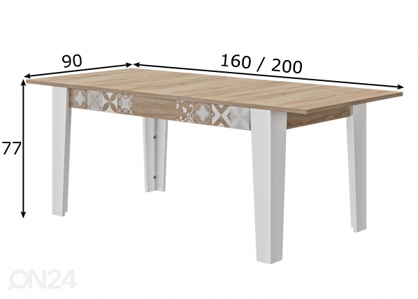 Удлиняющийся обеденный стол Chloe 160/200x90 cm размеры