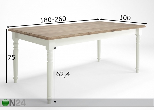 Удлиняющийся обеденный стол Cottage 180-260x100 cm размеры