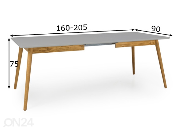 Удлиняющийся обеденный стол Dot 160-205x90 cm размеры
