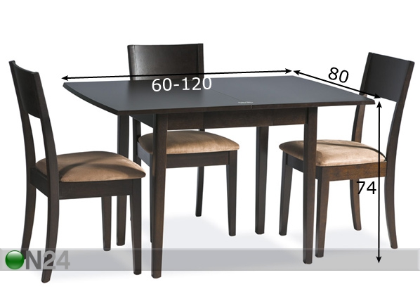 Удлиняющийся обеденный стол Easy 80x60-120 cm размеры
