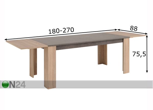 Удлиняющийся обеденный стол Fumay 180-270x88 cm размеры