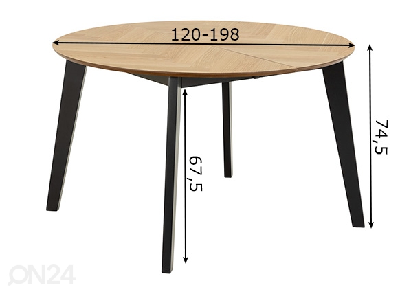 Удлиняющийся обеденный стол Grace Ø120/198 cm размеры