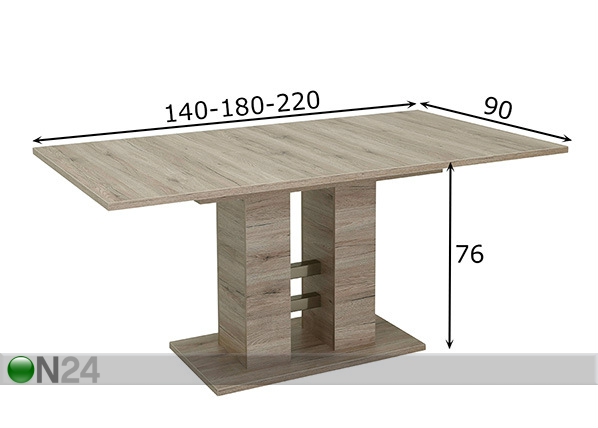 Удлиняющийся обеденный стол Helena II 90x140-220 cm размеры