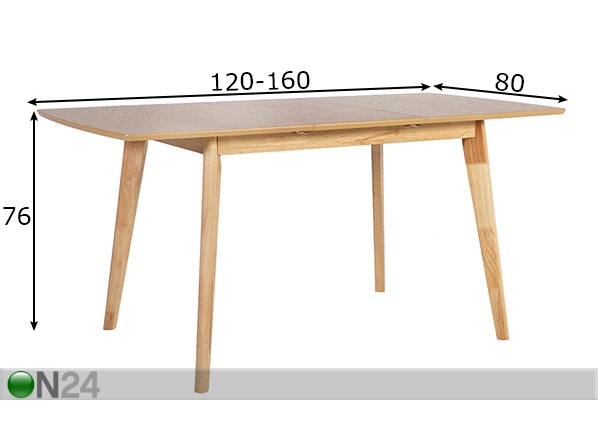 Удлиняющийся обеденный стол Jonna 80x120-160 см размеры