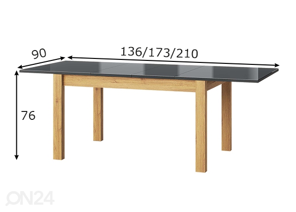 Удлиняющийся обеденный стол Kama 90x136-210 cm размеры