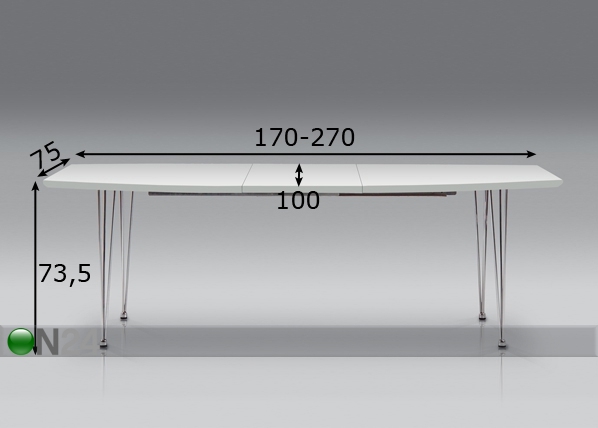 Удлиняющийся обеденный стол Kasa 100x170-270 см размеры