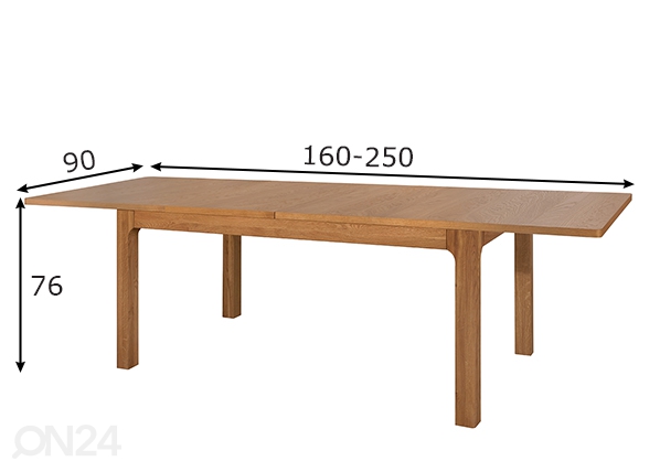 Удлиняющийся обеденный стол Latina 90x160-250 cm размеры